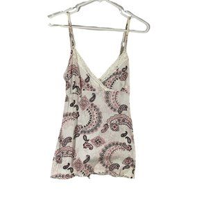 Cute Girl Womens White Paisley Sleeveless V Neck Strappy Tank Top Size Medium